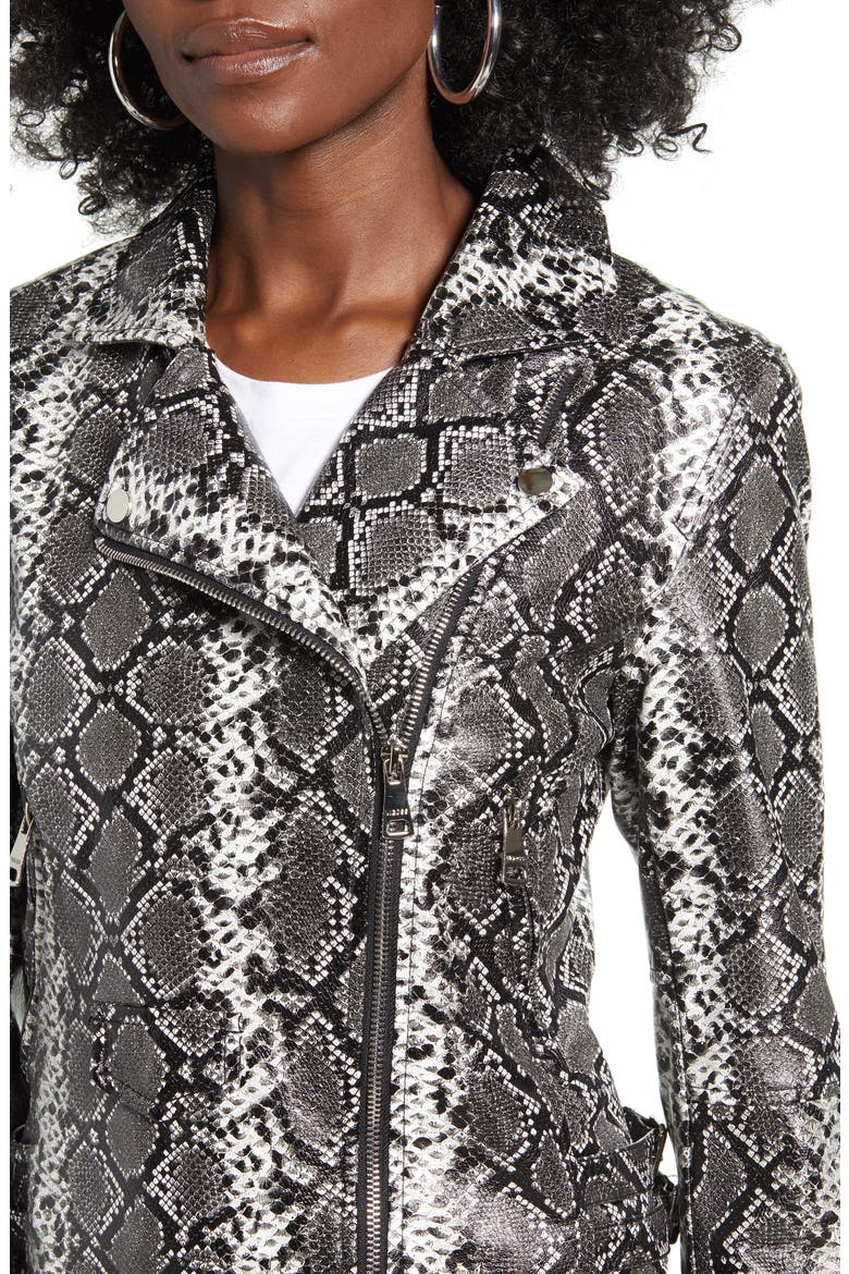 Snake Print Faux Leather Moto Jacket, Alternate, color, DARK GREY SNAKE