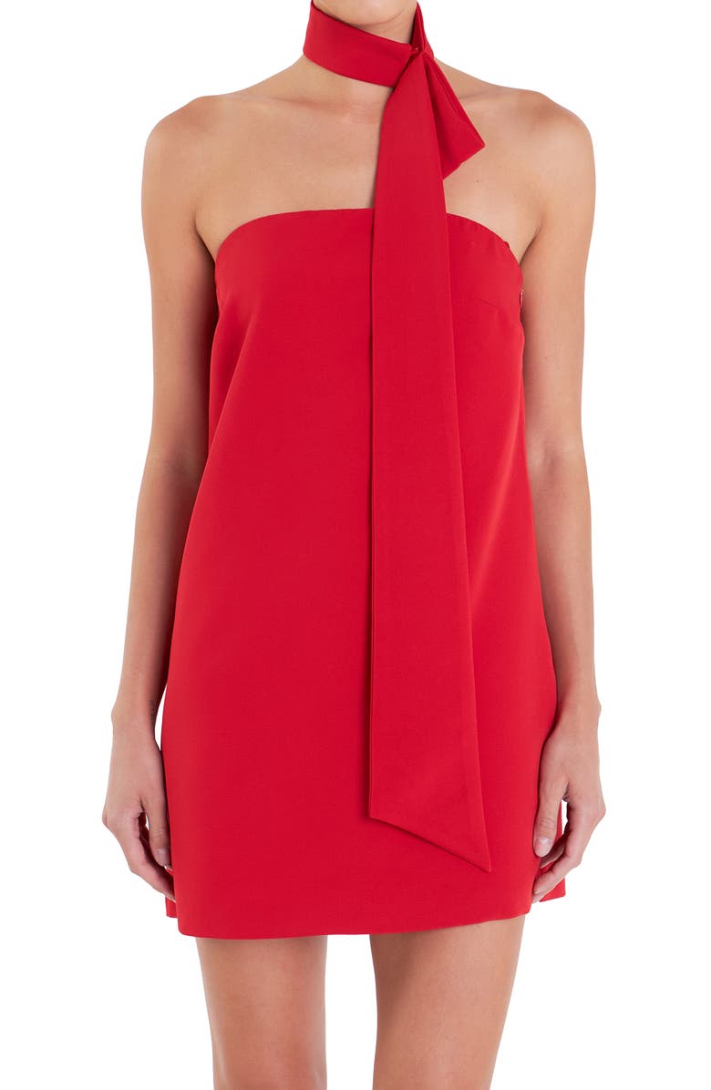 Grey Lab Strapless Shift Dress & Tie Choker Set, Alternate, color, Red