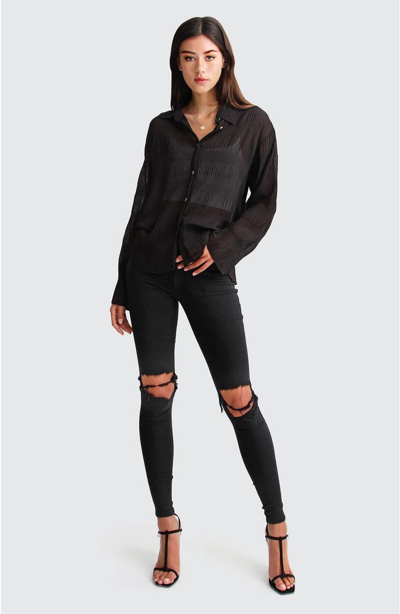 Belle & Bloom Yoko Shirred Chiffon Blouse, Alternate, color, Black