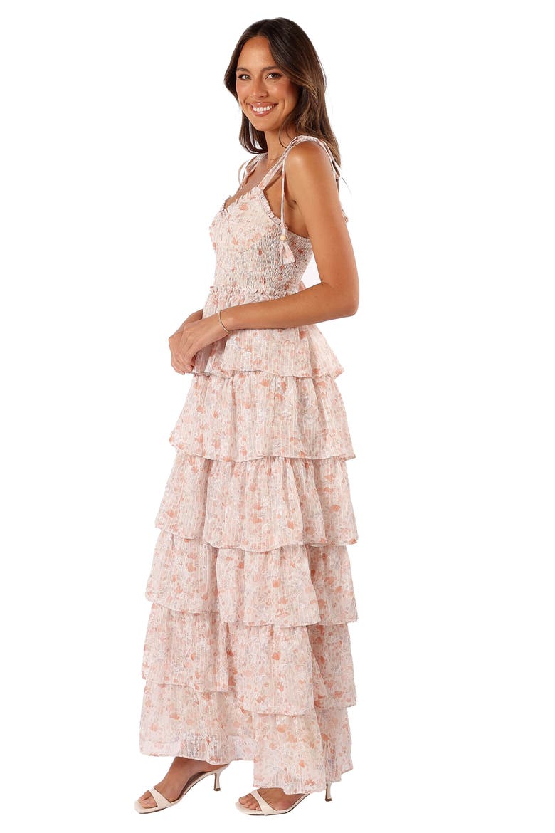 Kristah Floral Tiered Maxi Dress, Alternate, color, PEACH FLORAL