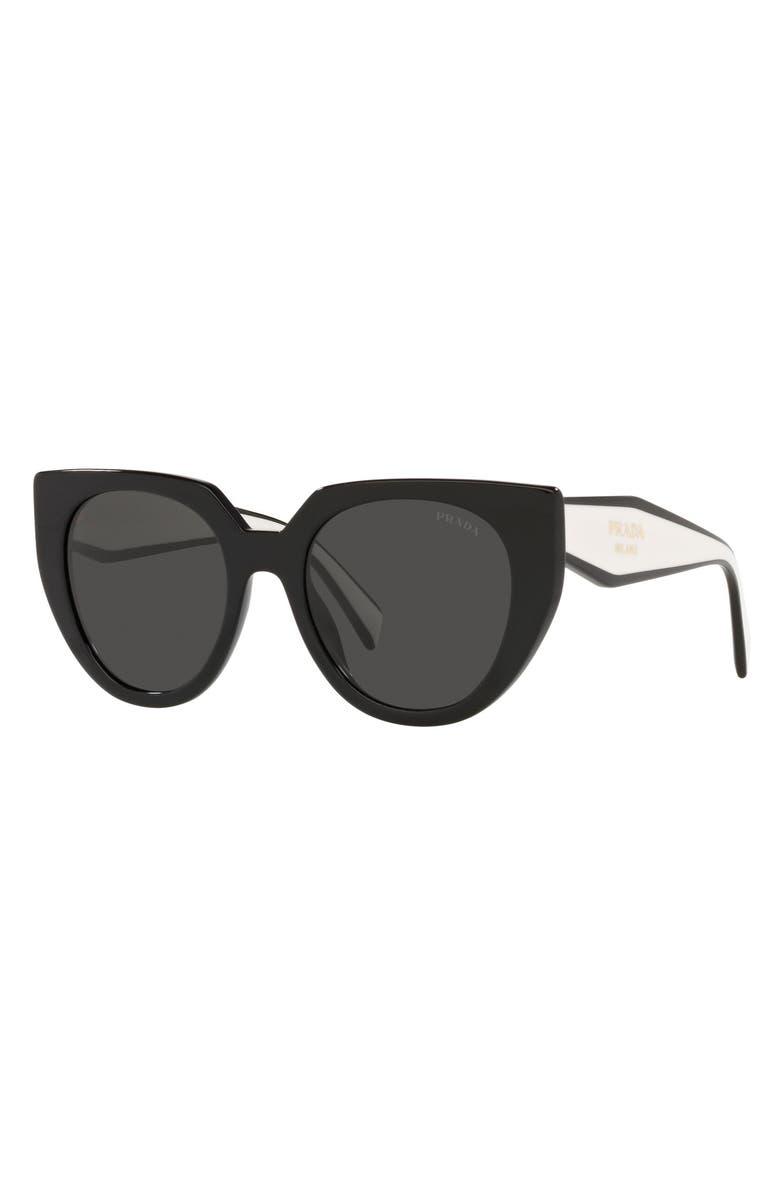 Prada 52mm Cat Eye Sunglasses, Alternate, color, Black/Talc/ Dark Grey