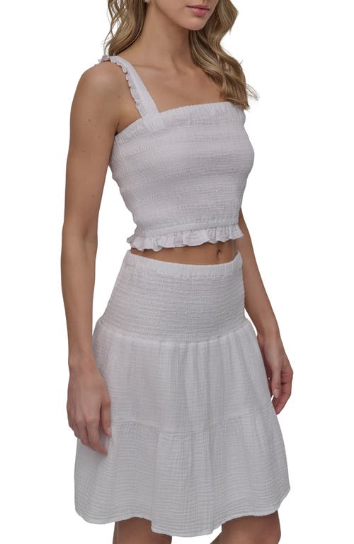 Dkny Jeans Ruffle Strap Smocked Cotton Crop Top
