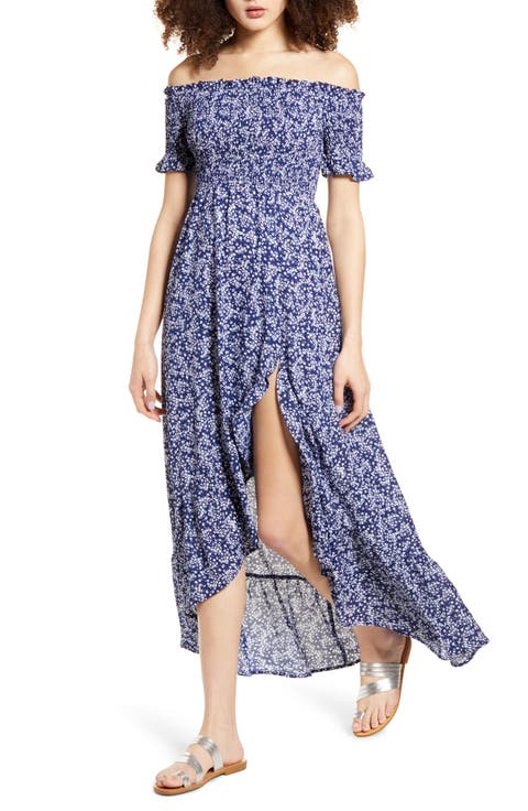 Fleur-tation Off the Shoulder High/Low Dress