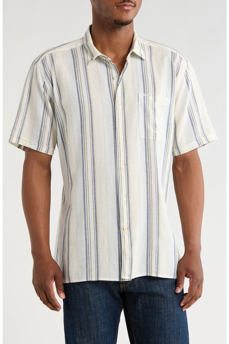 Westsand Regular Fit Stripe Short Sleeve Button-Up Shirt, Main, color, BLEACHED BLUE