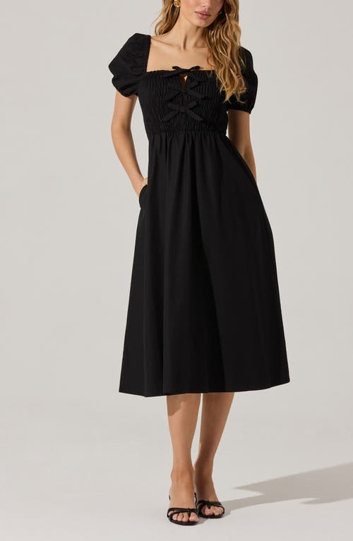 Astr The Label Bow Detail Smock Bodice Cotton Blend Dress In Black