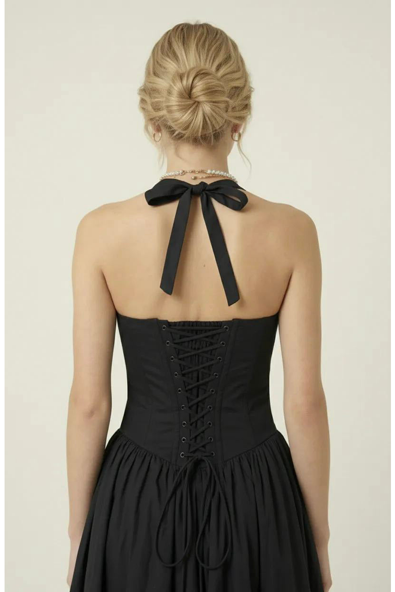Halter Neck Corset Maxi Dress, Alternate, color, Black
