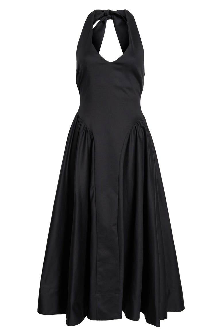 Meana Halter Neck Cotton Blend Dress, Alternate, color, BLACK