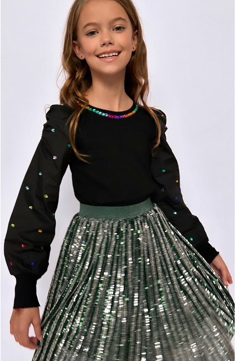 Lola + The Boys Candy Cane Sequin Striped Skirt, Main, color, Green
