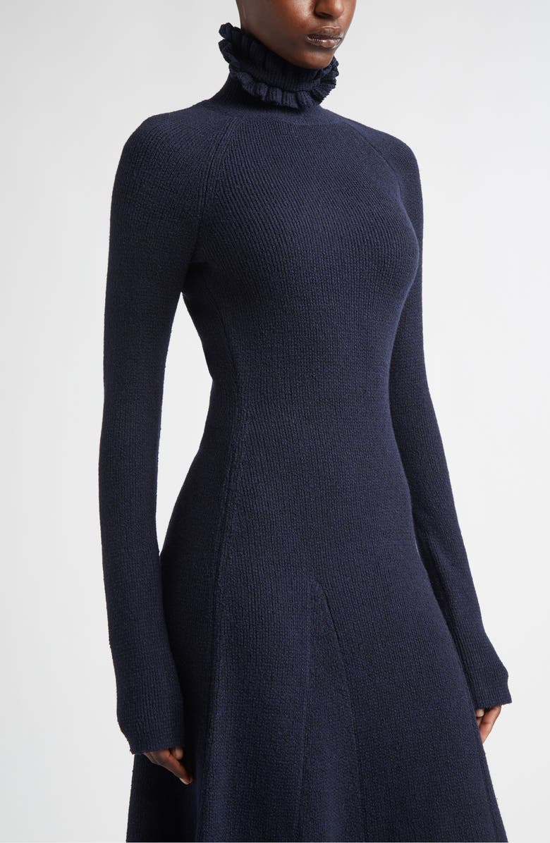 Alaïa Long Sleeve Wool & Silk Blend Fit & Flare Sweater Dress, Alternate, color, Marine