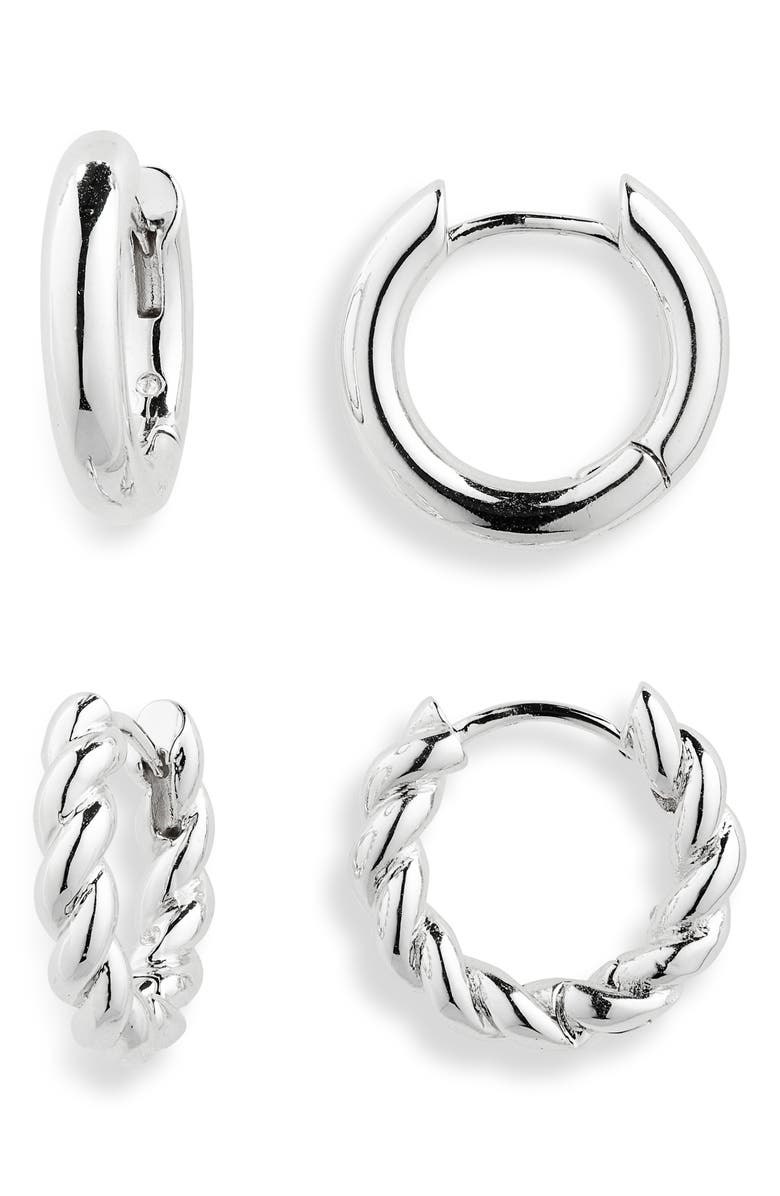 NORDSTROM RACK Demi Fine 2-Pack Assorted Huggie Hoop Earrings, Main, color, Silver