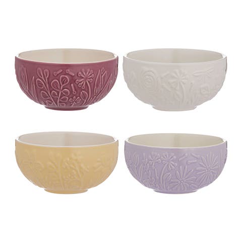 In the Meadow Mini Prep Bowls, Set of 4 Floral Stoneware Bowls