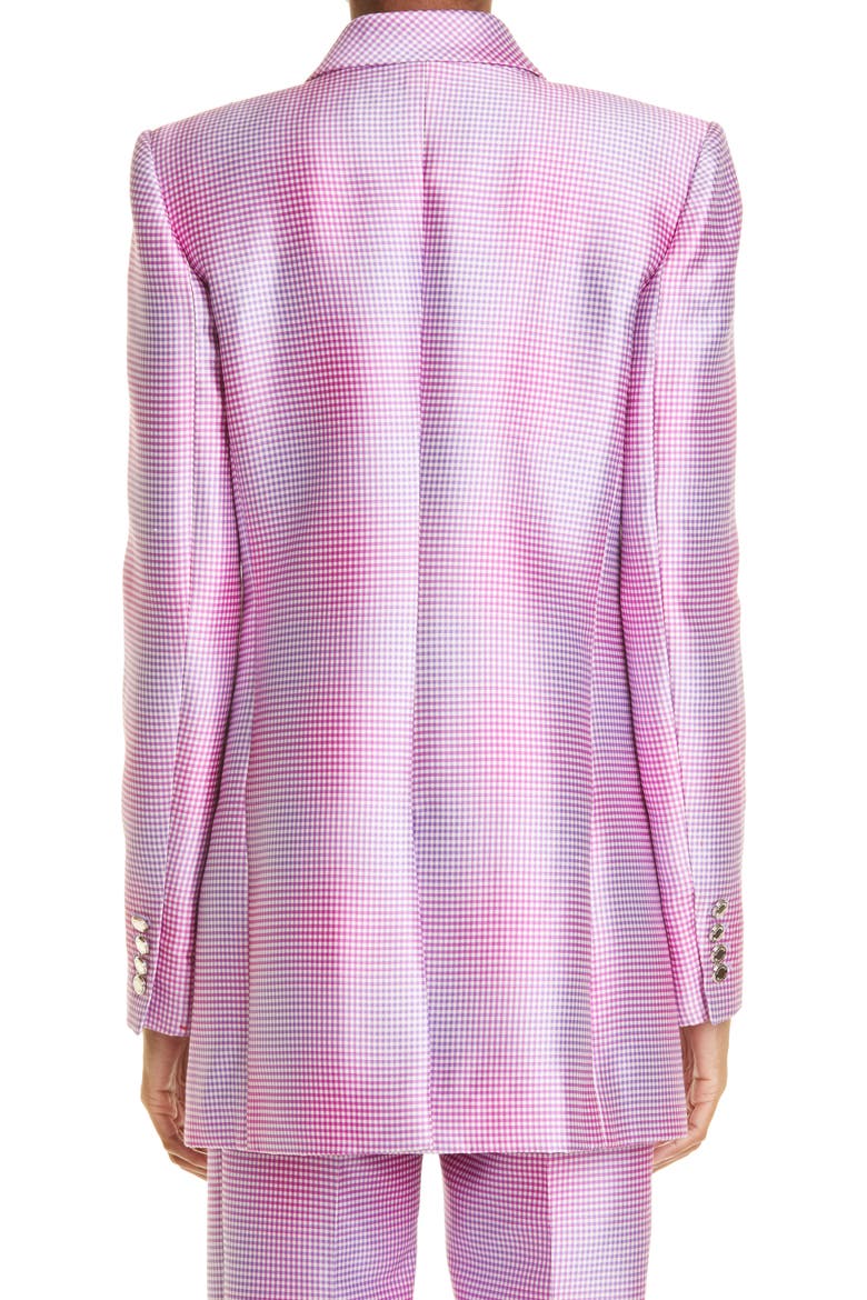 The Jessy Oversize Silk & Wool Mikado Blazer, Alternate, color, PURPLE GINGHAM