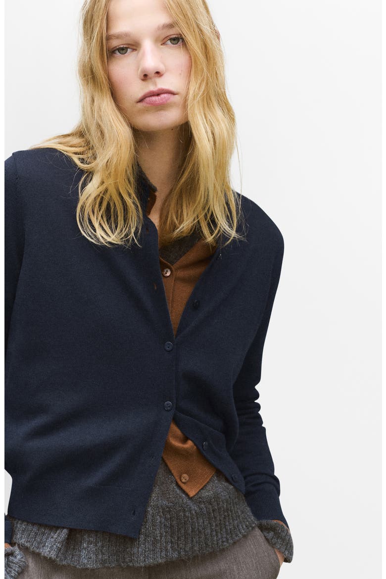 Wool & Cotton Cardigan, Alternate, color, DARK NAVY