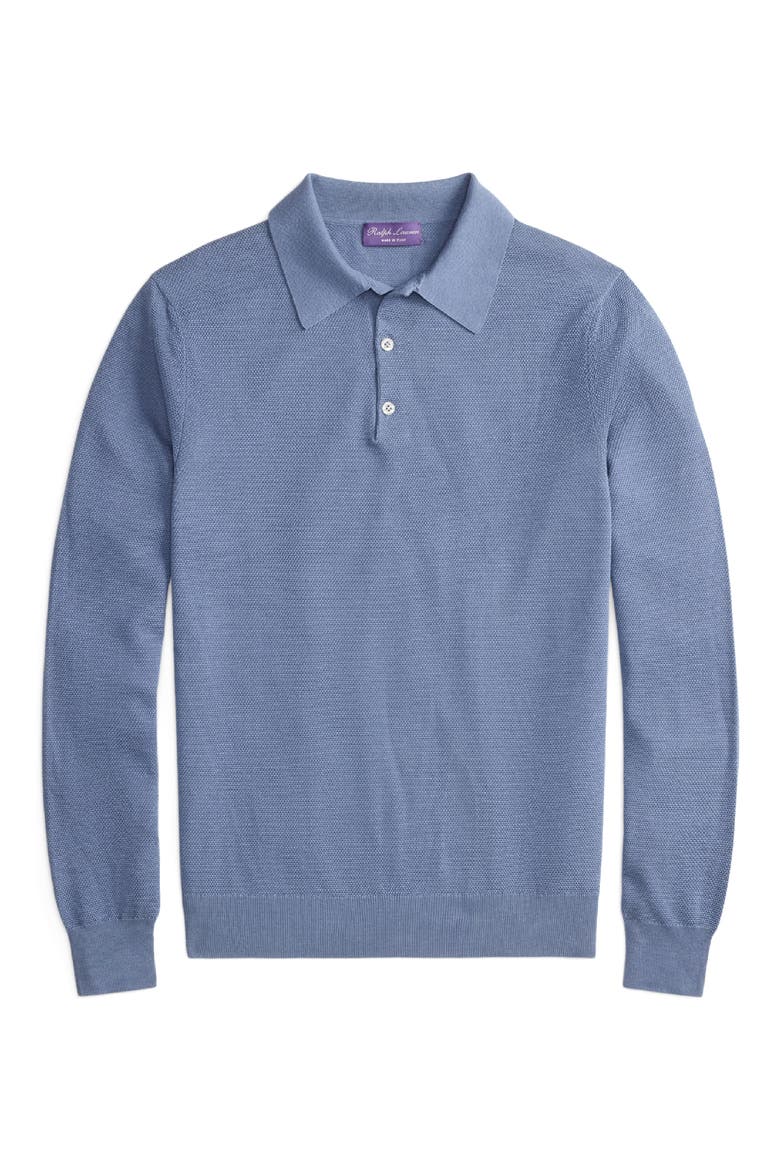 Long Sleeve Mulberry Silk & Cotton Polo Sweater, Alternate, color, SOFT BLUE
