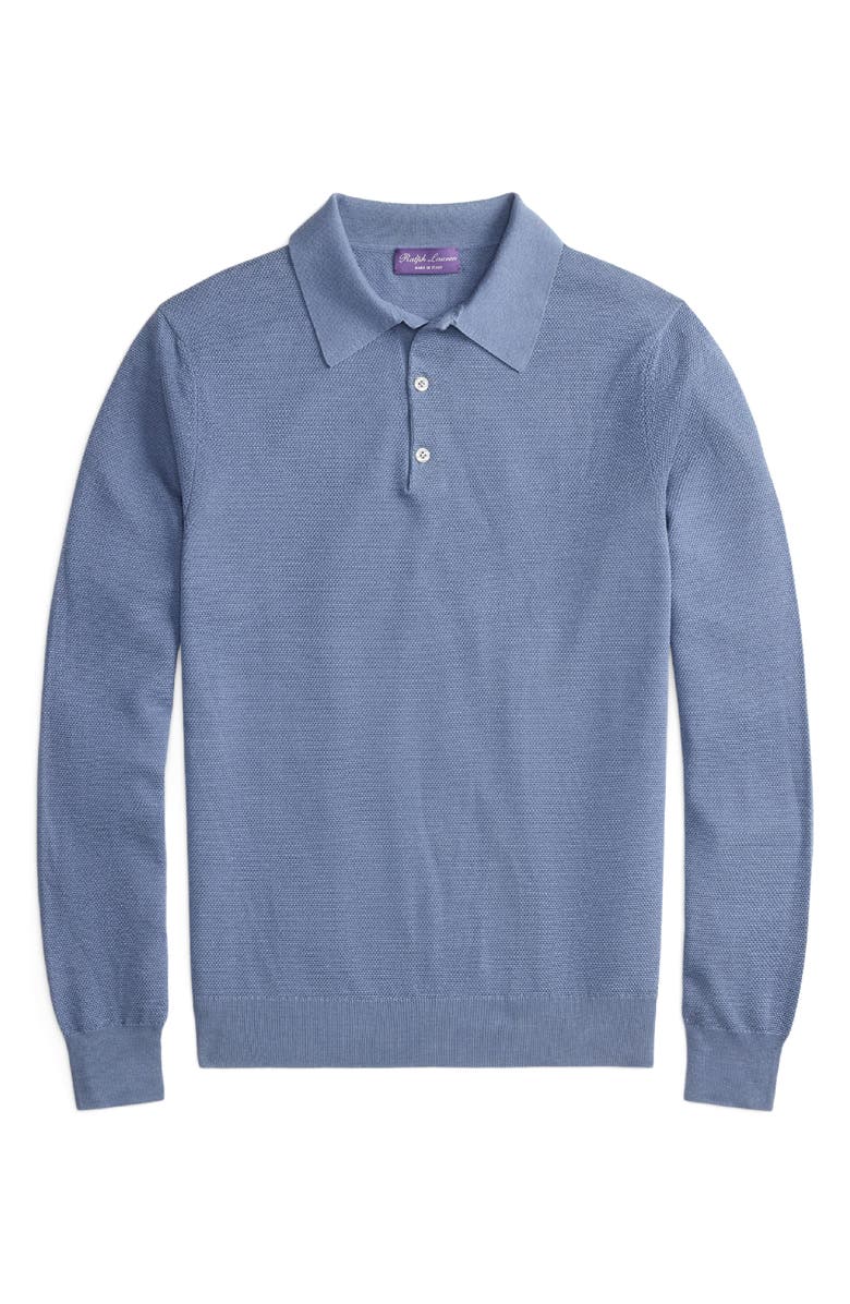 Ralph Lauren Purple Label Long Sleeve Mulberry Silk & Cotton Polo Sweater, Alternate, color, Soft Blue