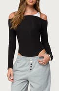 EDIKTED Layered Off the Shoulder Rib Bodysuit