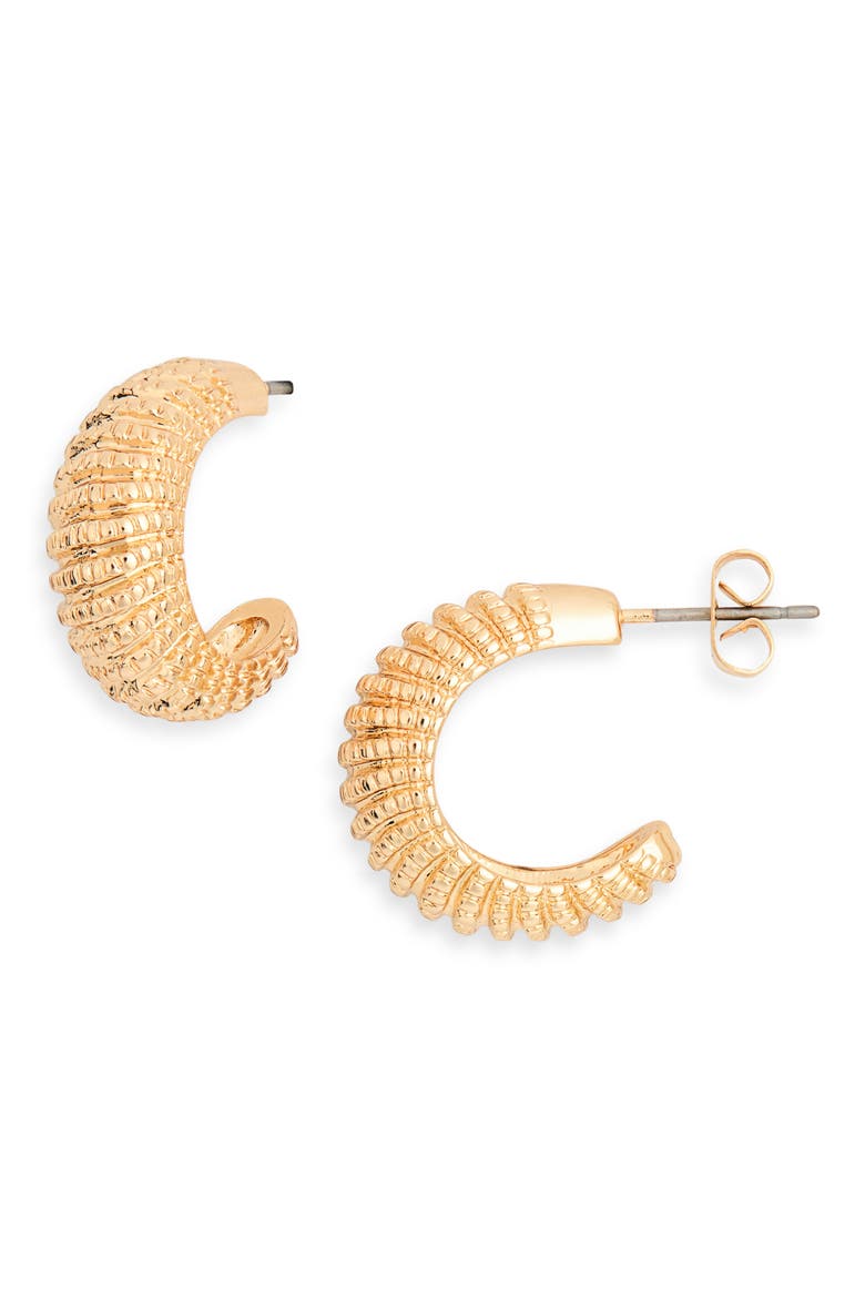Ribbed Dome Hoop Earrings, Main, color, GOLD