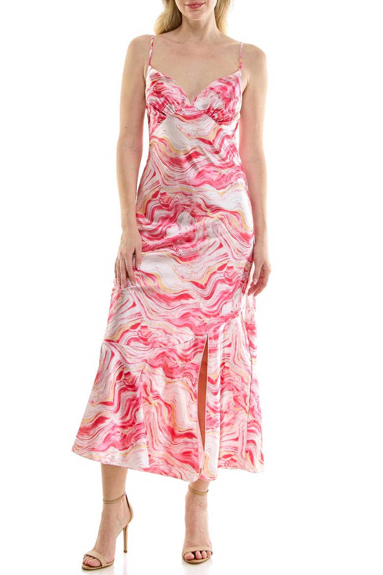 Satin Midi Slipdress, Main, color, WHITE PINK