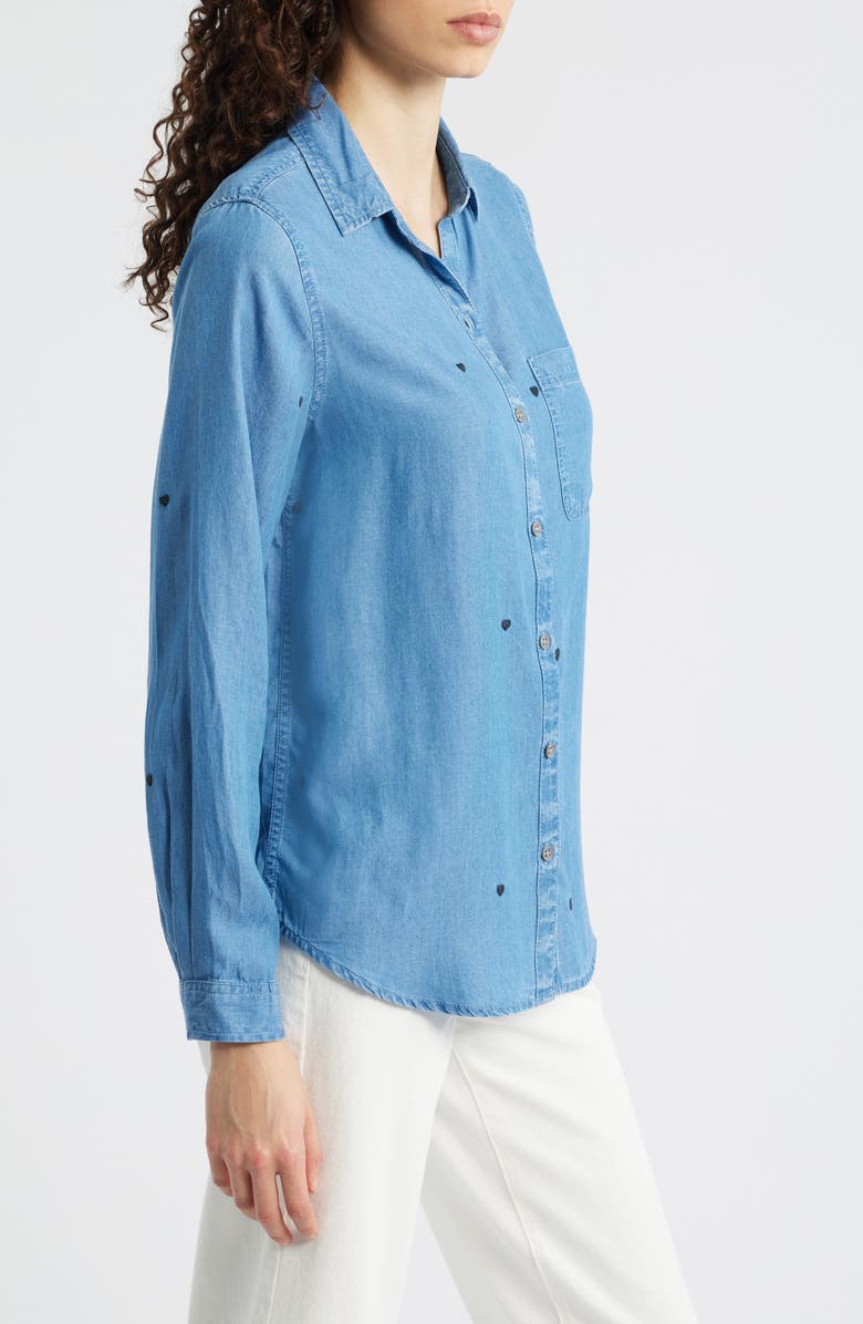 beachlunchlounge Maylee Embroidered Chambray Button-Up Shirt, Alternate, color, Subtle Love