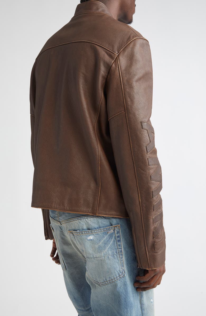 AMIRI Patch Racer Leather Jacket, Alternate, color, Walnut Brown
