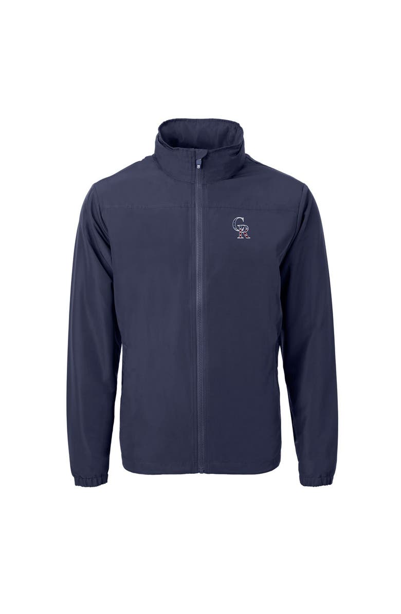 Cutter & Buck Men's Cutter & Buck Navy Colorado Rockies Americana Logo Charter Eco Knit Recycled Full-Zip Jacket, Alternate, color,
