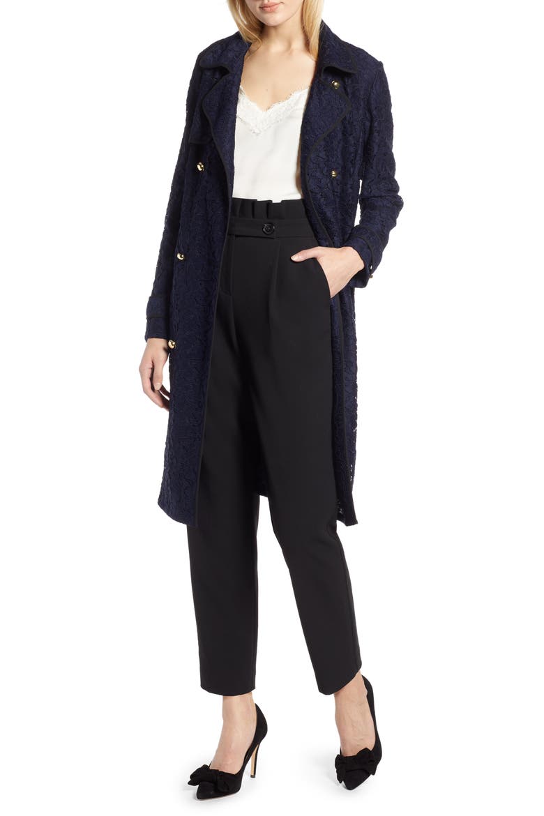 x Atlantic-Pacific Lace Trench Coat, Main, color, NAVY