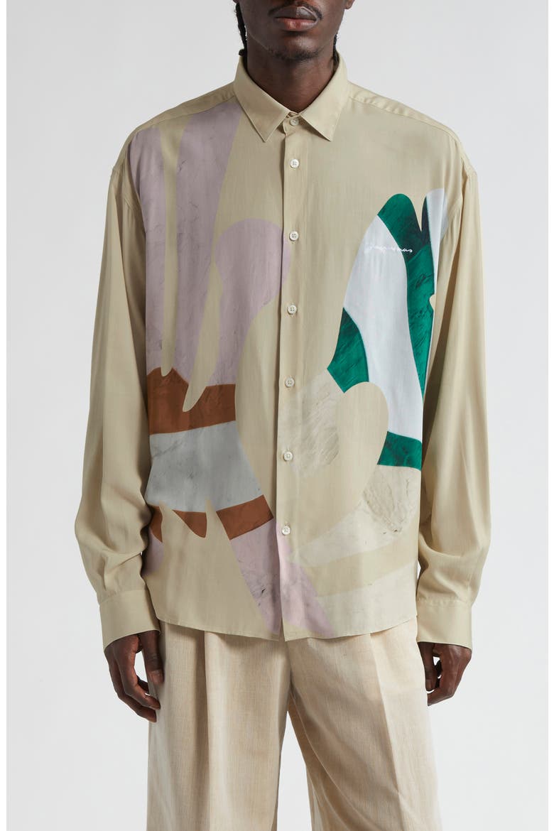 La Chemise Simon Abstract Print Button-Up Shirt, Main, color, PRINT BAIGNEUSES BEIGE