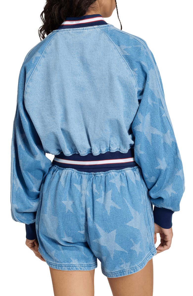 adidas Originals SST Denim Graphic Varsity Bomber Jacket, Alternate, color,