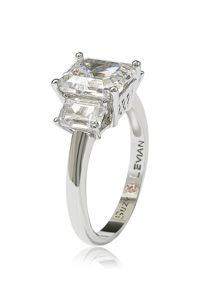 Emerald-Cut 3-Stone CZ Bridal Ring, Alternate, color, WHITE