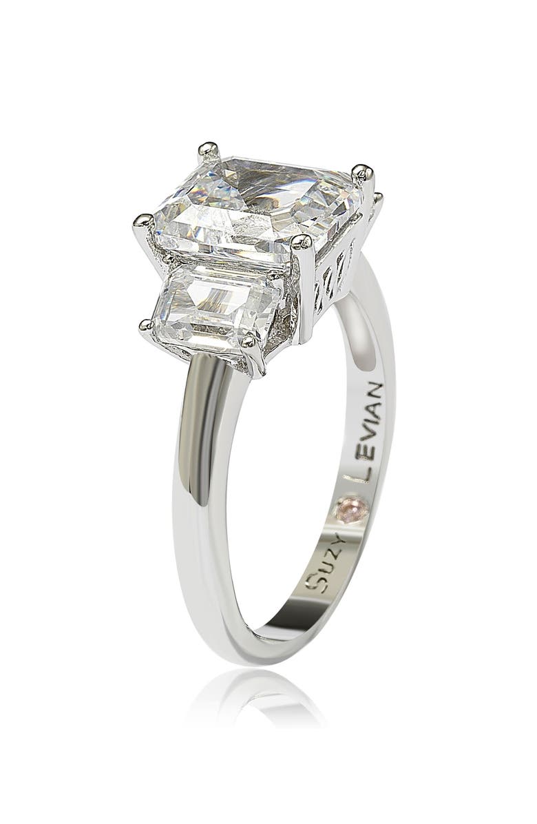 SUZY LEVIAN Emerald-Cut 3-Stone CZ Bridal Ring, Alternate, color, White