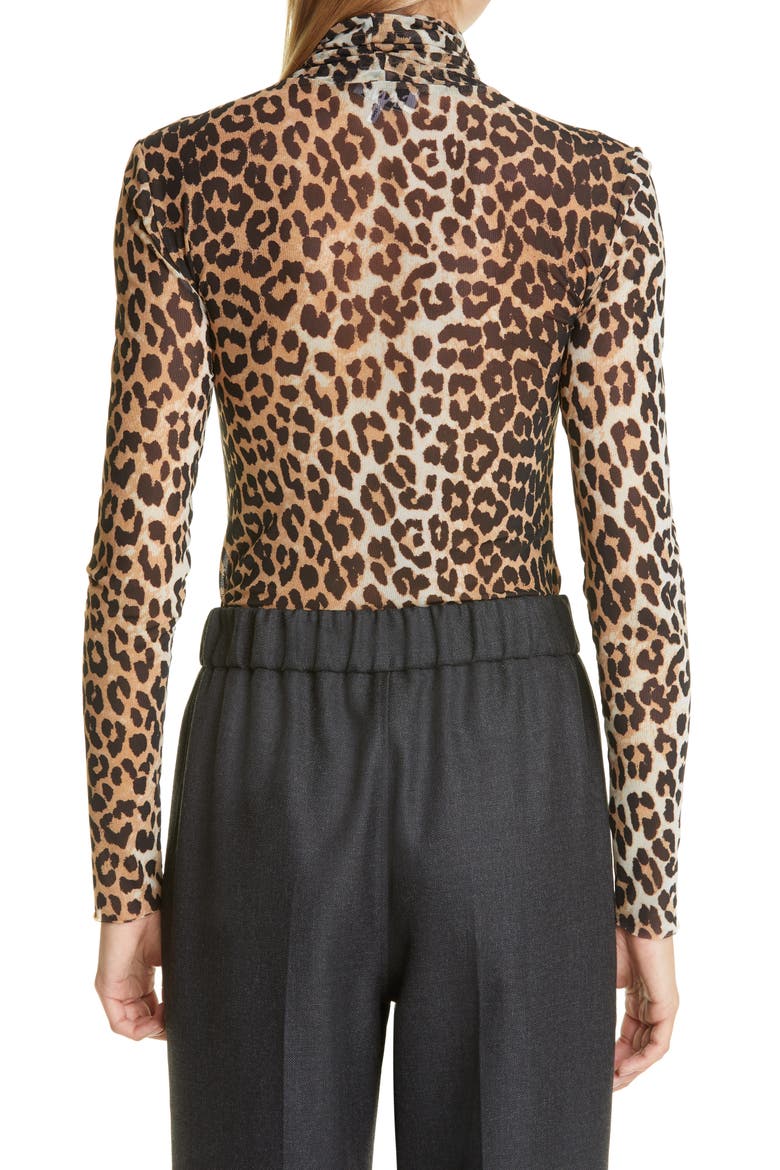 Animal Print Mesh Turtleneck Top, Alternate, color, LEOPARD
