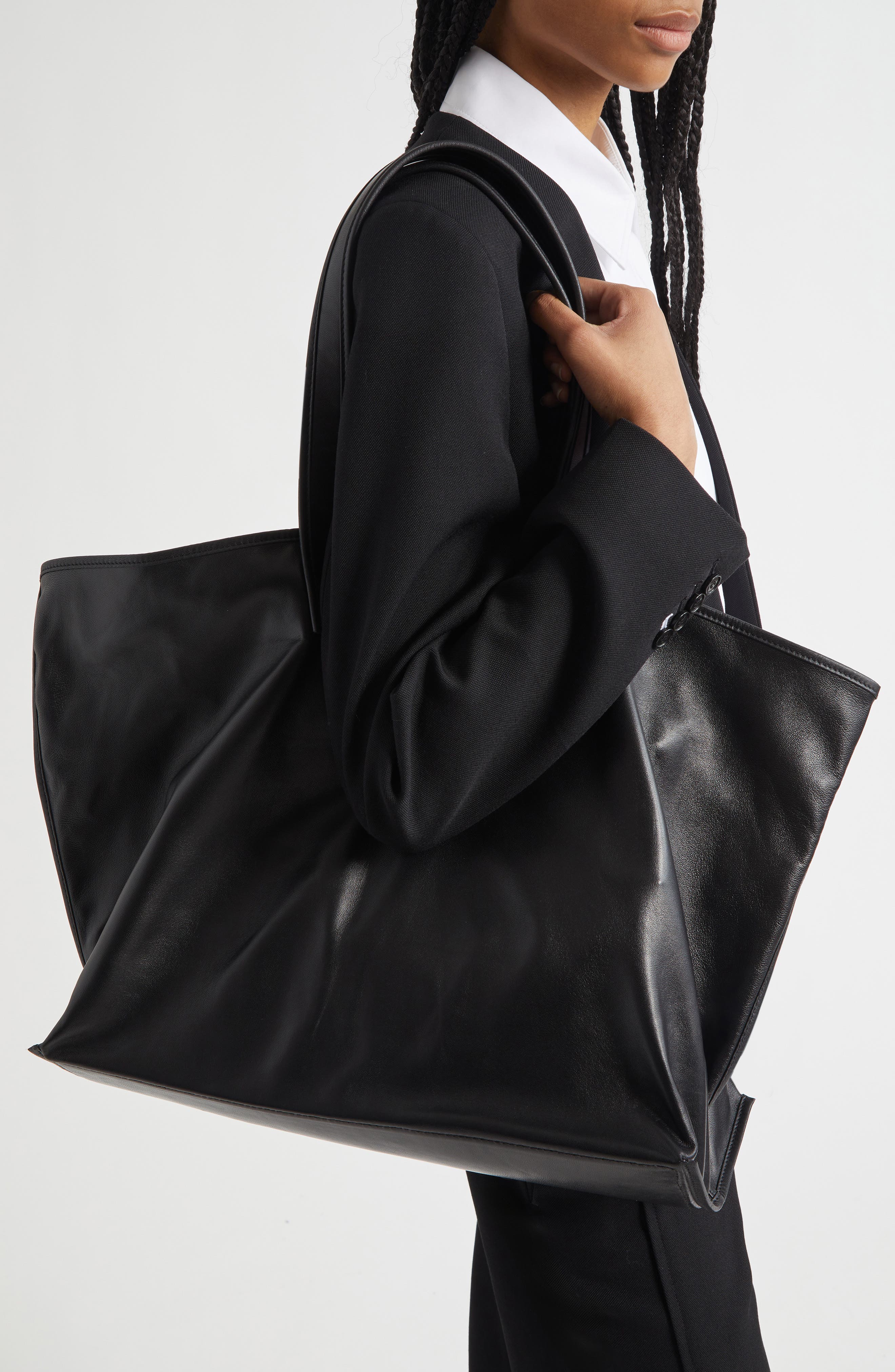 KASSL Leather Tote, Alternate, color, Black/ Oil Black