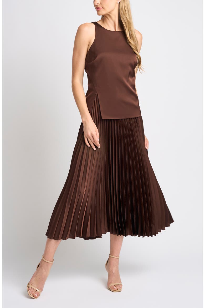 Pleated Scoop Neck Midi Dress, Alternate, color, CHICORY COFFEE