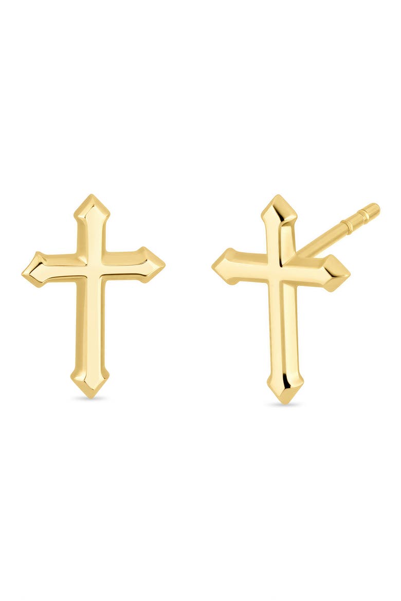14K Gold Cross Stud Earrings, Main, color, 14K YELLOW GOLD