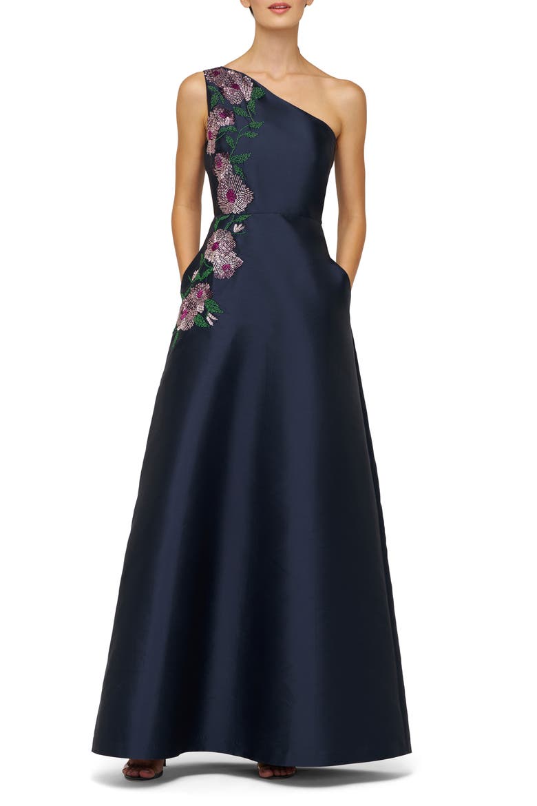 Giada Beaded One-Shoulder Gown, Main, color, DARK MIDNIGHT