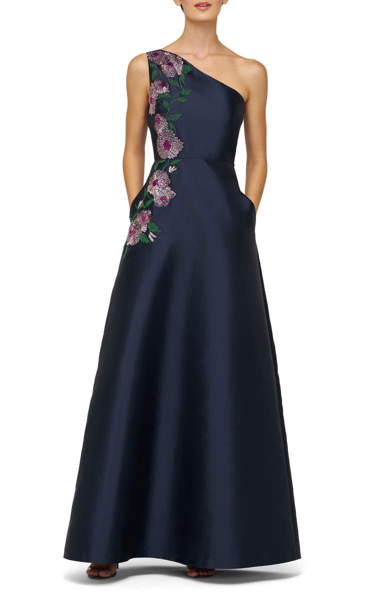 Kay Unger Giada Beaded One-Shoulder Gown, Main, color,