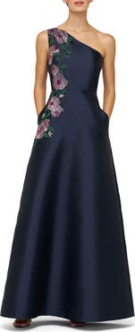 Kay Unger Giada Beaded One-Shoulder Gown