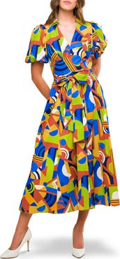 FLYING TOMATO Print Cotton Fit & Flare Midi Dress