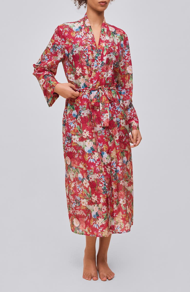 Papinelle Holly Floral Cotton Voile Maxi Robe, Alternate, color, Geranium