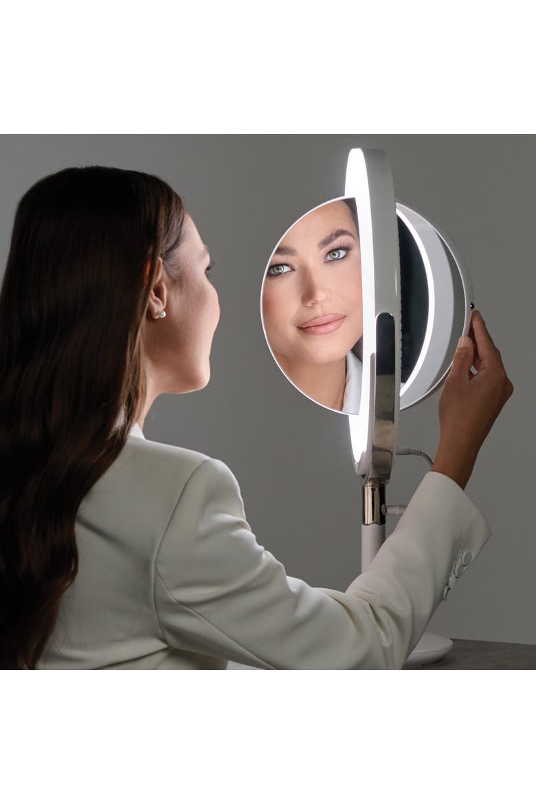 Beauty Ring Brightness-Controlled Dual-Magnification Makeup Mirror, Alternate, color, White