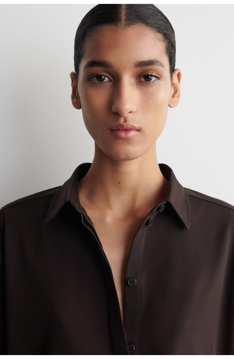 COS Pima Cotton-Jersey Shirt, Alternate, color, Dark Brown