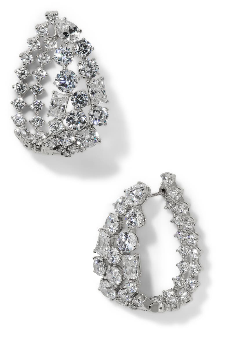 Mojito Hinge Hoop Earrings, Main, color, RHODIUM