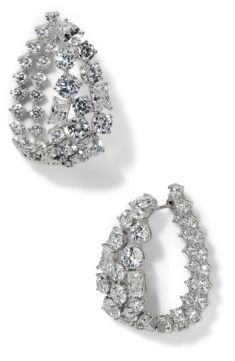 Nadri Mojito Hinge Hoop Earrings, Main, color, Rhodium