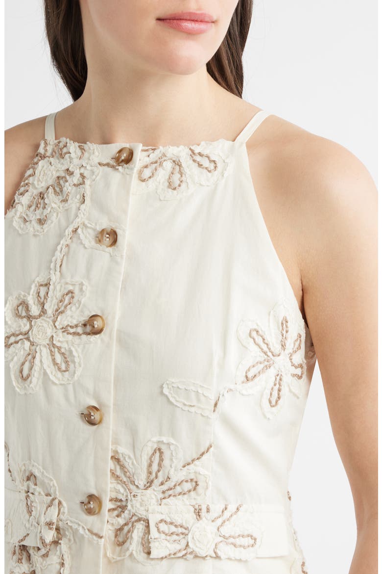 Embroidered Detail Cotton Blend Twofer Dress, Alternate, color, CREAM