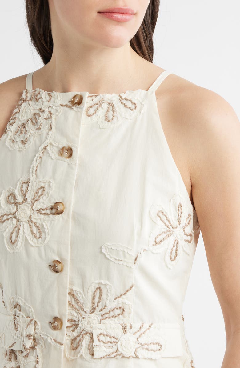 ZOE AND CLAIRE Embroidered Detail Cotton Blend Twofer Dress, Alternate, color, Cream