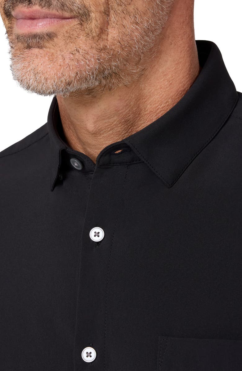 Mizzen+Main Leeward Trim Fit Short Sleeve Button-Up Shirt, Alternate, color, Black Solid