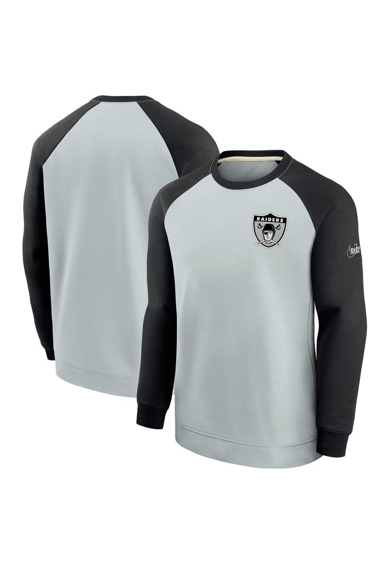 Men's Nike Silver/Black Las Vegas Raiders Historic Raglan Crew Performance Sweater, Main, color, Silver
