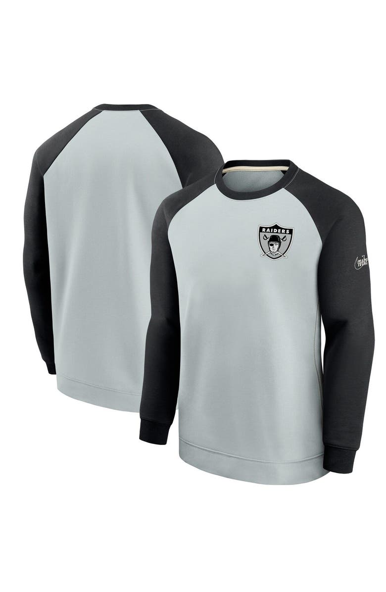 Nike Men's Nike Silver/Black Las Vegas Raiders Historic Raglan Crew Performance Sweater, Main, color, Silver