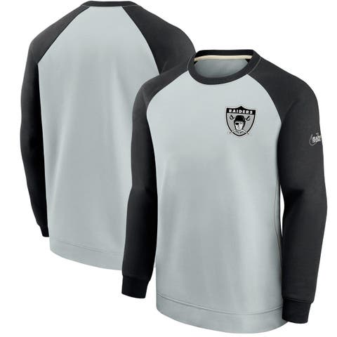 Men's Nike Silver/Black Las Vegas Raiders Historic Raglan Crew Performance Sweater