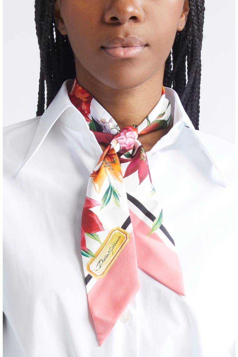 Floral Silk Twill Skinny Scarf, Alternate, color, HA5QX FIORI FDO BCO NAT